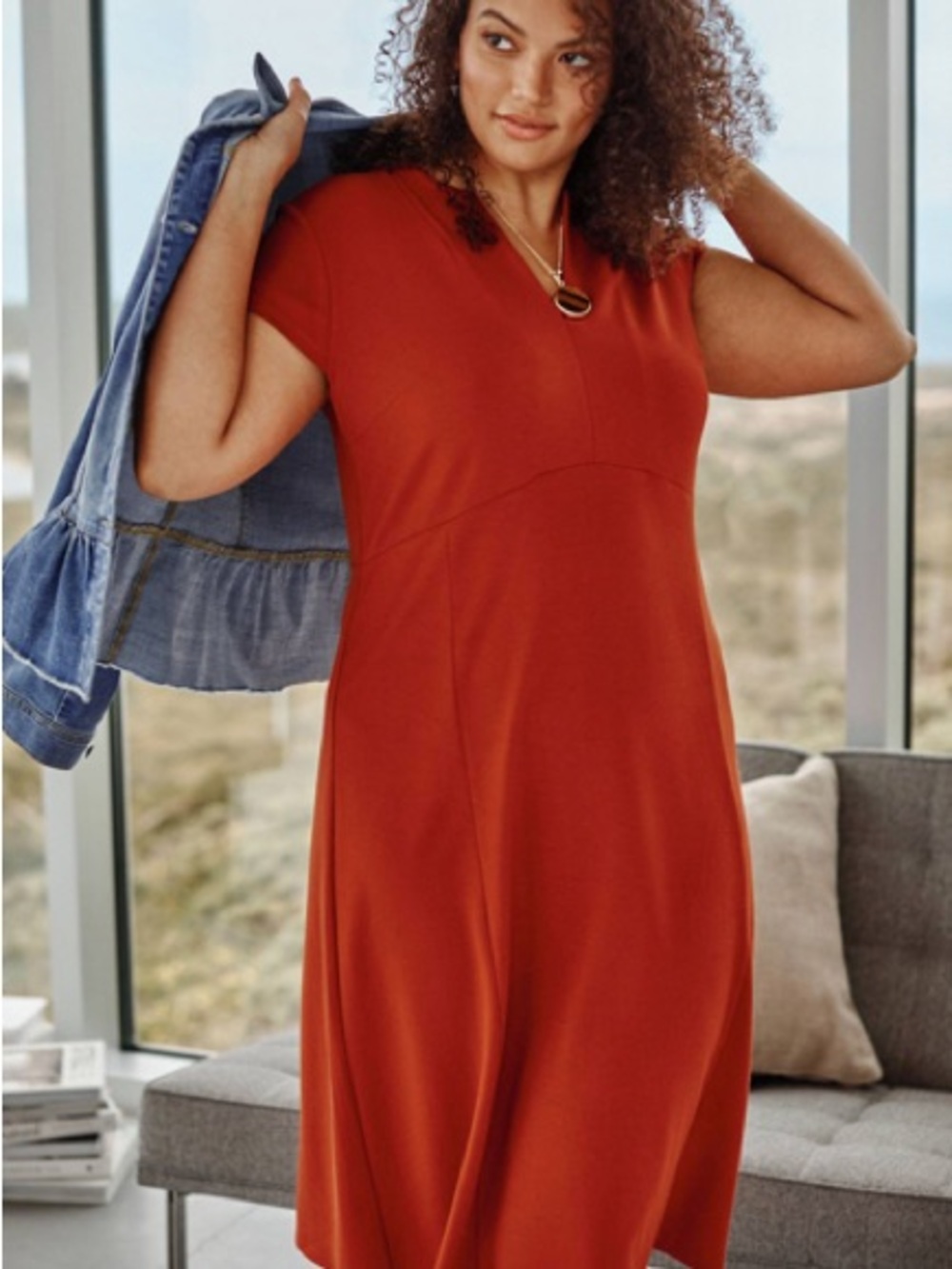 NWT J. Jill Monterey V-Neck Midi Dress with Cap Sleeves Size Medium